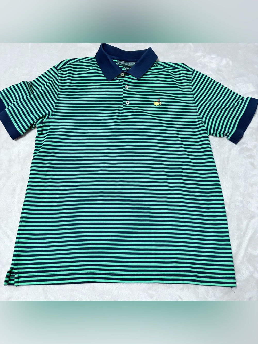 Masters Collection Golf Polo Men’s Size Large Navy And Green Striped Logo cotton